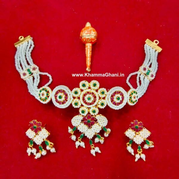 Traditional Moti Jewellery Set green color
