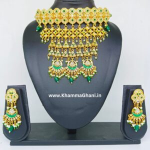 Rajputi Fancy Deshi Mix Aad Design in Green Color