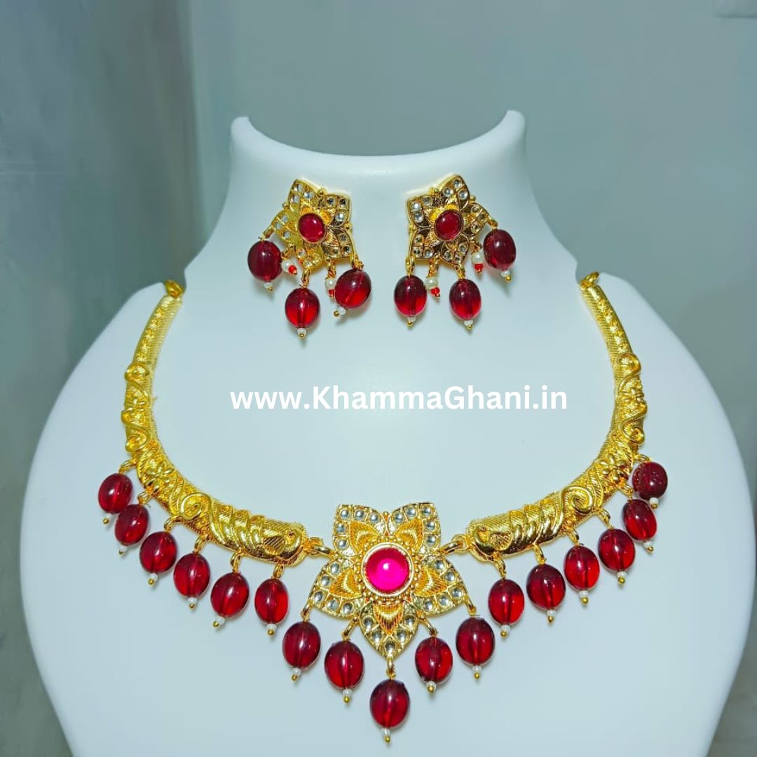 statement necklace hasli design red color