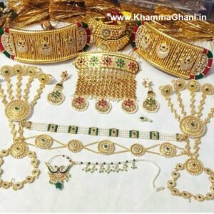 Gold Color Rajwadi Combo Set Jewelry with Baju