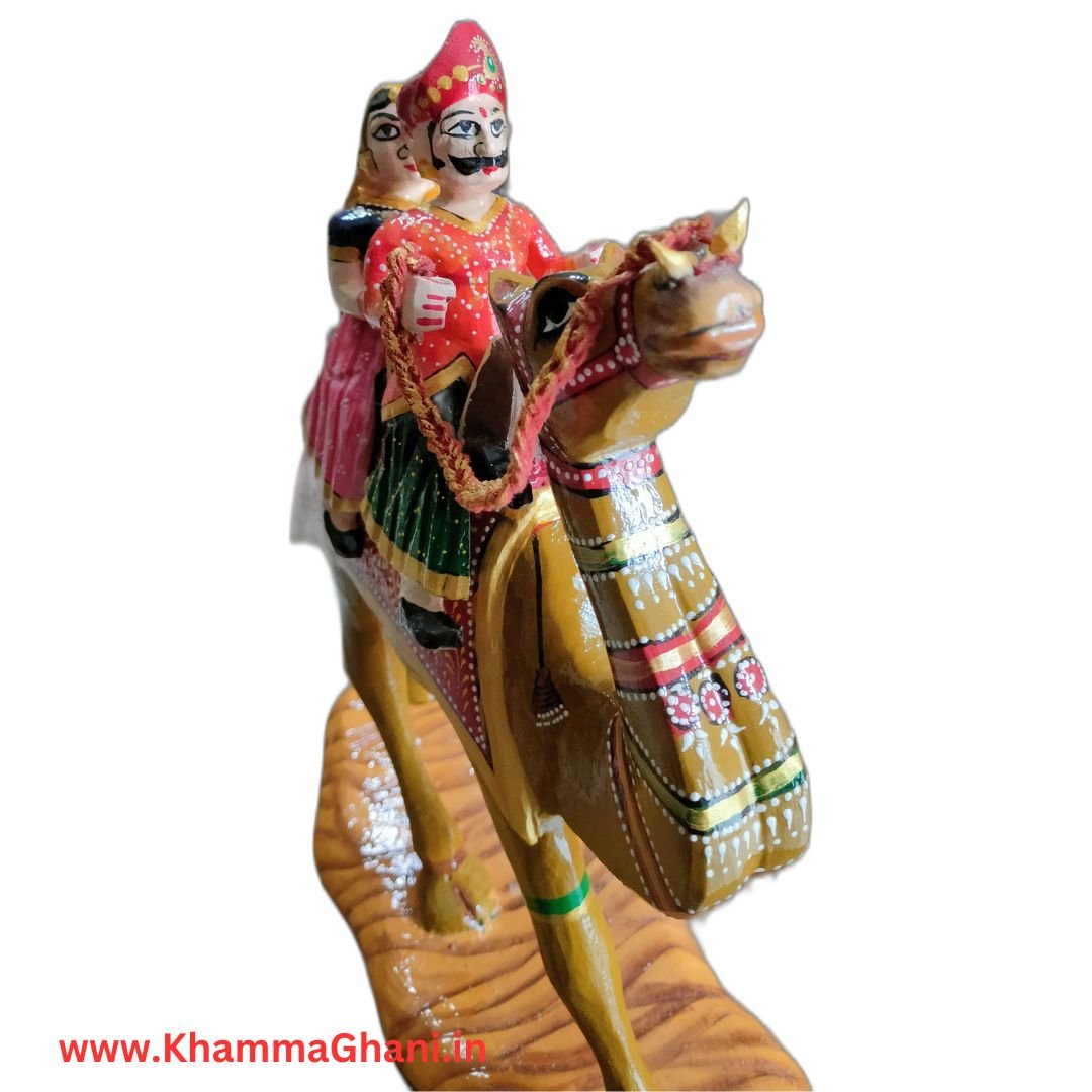 Rajasthani Couple Cultural Statue Sitting on Camel