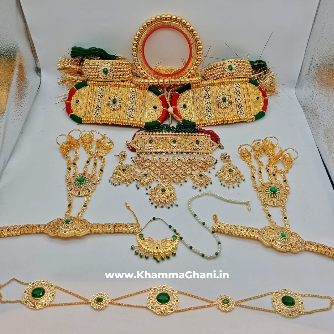 Rajputi Jewelry Set with Green Stone