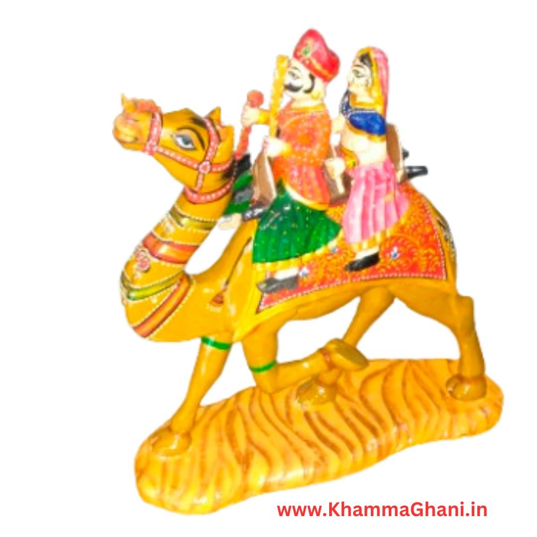 Wooden Carved Hand Painted Dhola Maru Big Camel with Riders